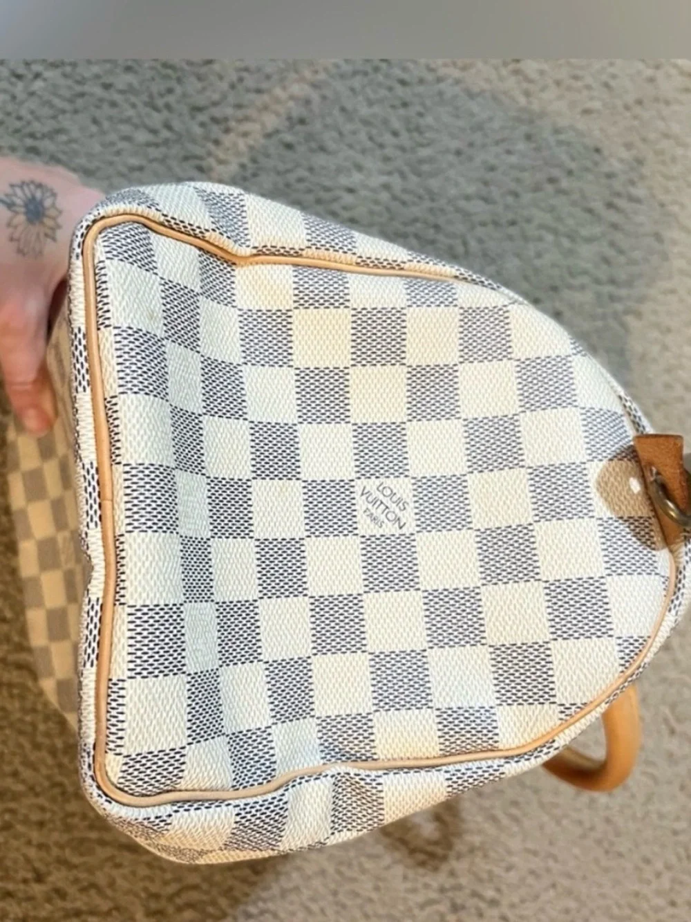 Louis Vuitton Damier Azur Canvas Satchel - Cream & Light Blue - Picture 4 of 10